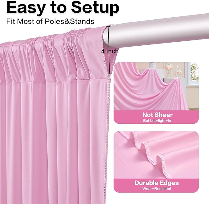 50ftx15ft Baby Pink Wrinkle Free Backdrop Curtain for Parties-Silky Polyester Fabric Wedding Ceiling Drapes-10 Panels 15ft Long Photo Backdrop Drapes for Baby Shower Photography Stage Background Cloth