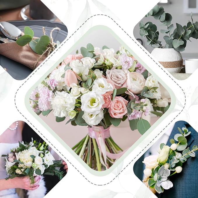 Giegxin 1000 Pcs 3 Kinds Mixed Eucalyptus Leaves Stems Bulk Artificial Silver Dollar Leaves Picks Dried Eucalyptus Bundle Faux Spray for Wedding Vase Bouquet Floral Arrangement (Green)