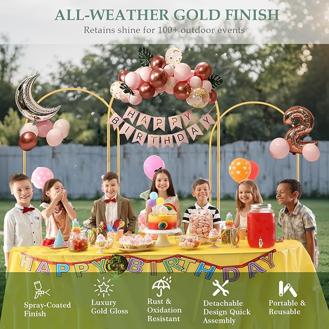 Wedding Arch Backdrop Stand 6FT, 5FT, 4FT Set of 3 Metal Gold Balloon Arch kit Stand for Ceremony Baby Shower Valentine Engagement Party Event Decoration, Garden Climbing Plant Fram