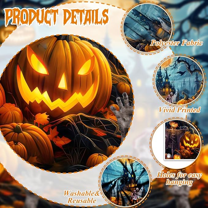 7x16 FT Garage Door Banner - Scary Night Full Moon Halloween Decorations - Large Castle Pumpkins Banner Backdrop