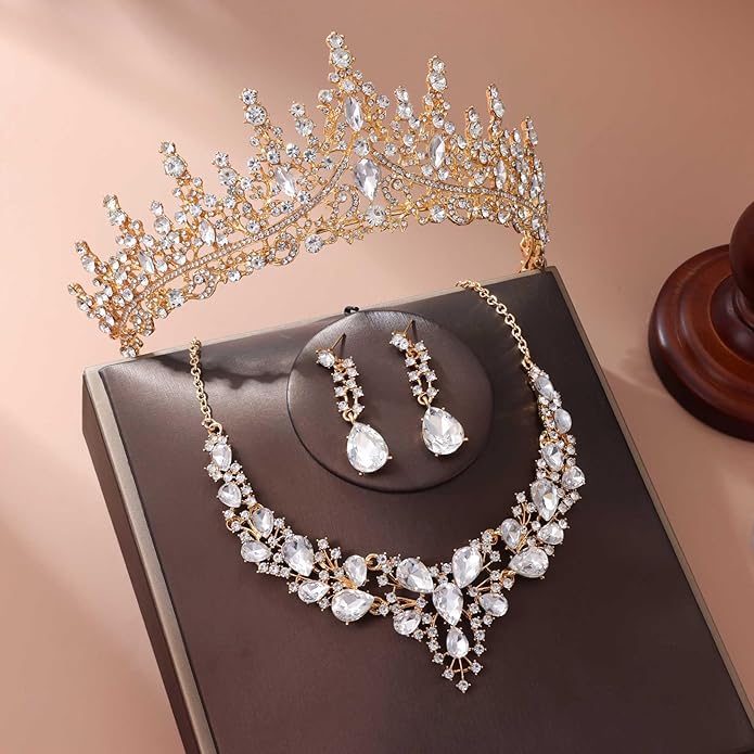 Kamirola Tiaras and Crowns for Women,Tiaras Earrings Necklace, Crystal Bridal Jewelry Set（TR83