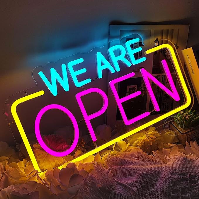 SYLHOME We Are Open Led Neon Light Sign Business Coffee Shop Store Bar Restaurant Pub Salon Hotel Welcome Door Window Wall Decor Sign USB 15.75"X8.4"