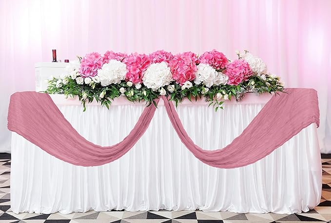 12 Pack Cheesecloth Table Runner 20 x 120 inch Cheese Cloth Table Runner Bulk,Romantic Boho Sheer Gauze Fabric Table Runners for Wedding Reception,Party,Bridal Shower Table Decor(Dusty Rose)