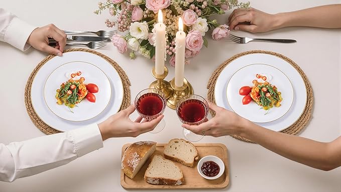 Nervure 100Pieces White with Gold Rim Plastic Plates - 7.5inch Disposable Gold Salad/Dessert Plate - White and Gold Plastic Plates Ideal for Wedding & Party