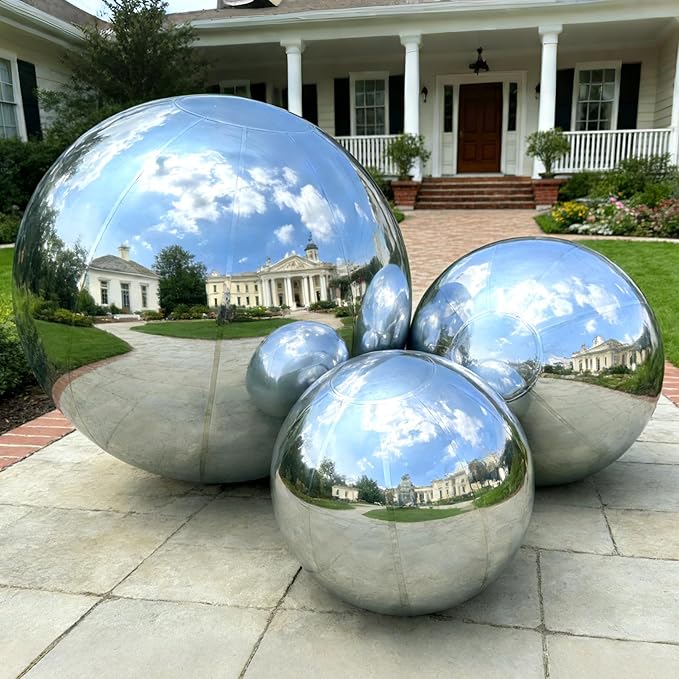 3 Pcs Silver Inflatable Mirror Ball, Big Shinny Mirror Balls Reusable Large PVC Disco Ball Balloon for Large Event Decoration, Party, Concerts, Stage, Wedding Decor, Without Air Pump
