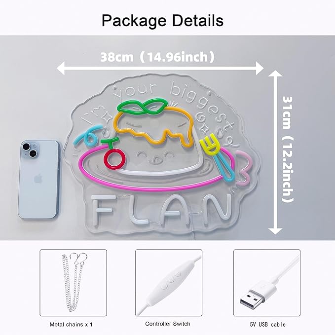 Flan Neon Sign, Neon Lights Hanging Wall Art Decoration for Dessert Shop Bakery Cafe Food Market Party Kitchen Home Decor,USB Powered,Ultra Bright & Dimmable,14.96×12.2Inches
