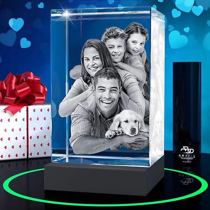 ArtPix 3D Premium Crystal Photo, Christmas Personalized Gifts for Women, Wife, Her, Him, Men, Husband, Grandma, Great Xmas Customized Gift With Your Own Photo, Custom Glass 3D Laser Etched Picture
