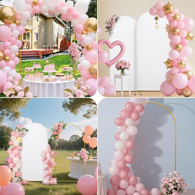 Metal Arch Stand with Spandex Covers, Set of 3, Wedding Party Decorations (White, 7.2FT)