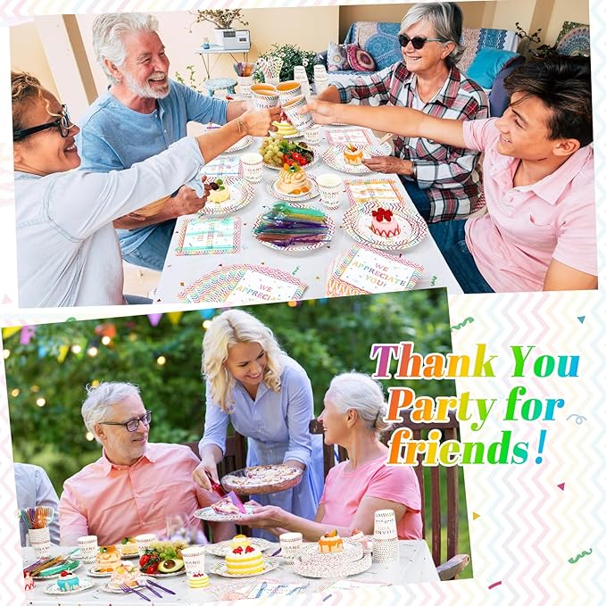 452 Pcs Thank You Party Decorations for 50, We Appreciate You Paper Plates Napkins Cups Tablecloth Cutlery Straws for Employee Staff Housekeeping Week Pastor Appreciation Party Supplies