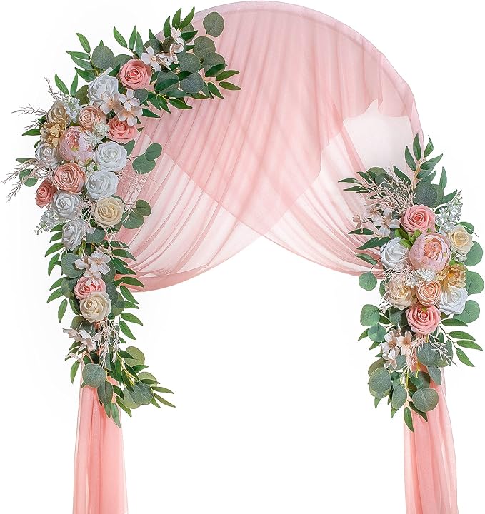 Wedding Arch Flowers, Artificial Flowers for Decoration, 2pcs Flower Swag and 1 pcs Semi-Sheer Chiffon Table Runner Swag for Beautiful Dream Wedding Ceremony Floral Decor - Pack of 3