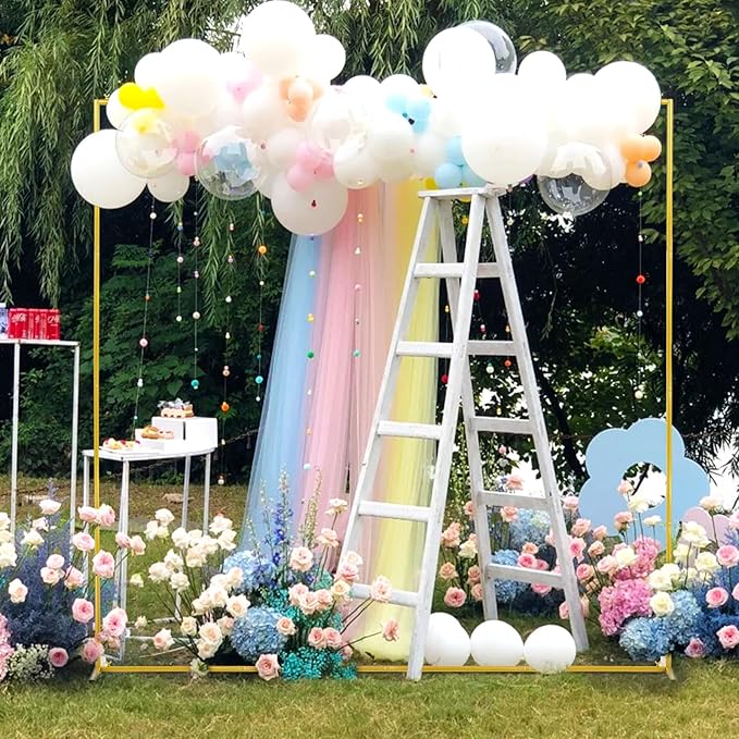 Square Balloon Arch Stand, 6.6x6.6 FT Gold Wedding Arch, Garden Arbor Garden Arches Metal Arch Backdrop Stand for Ceremony Party Birthday Bridal Baby Shower Anniversary Decoration