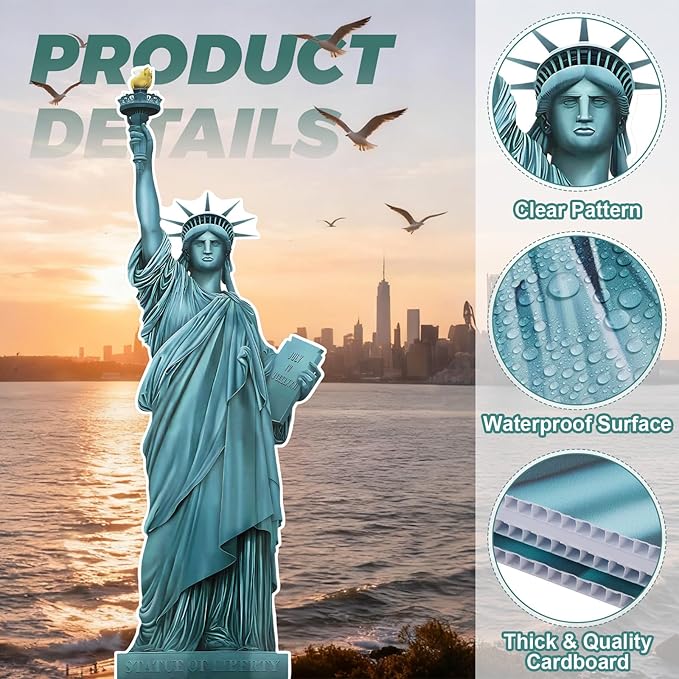 6 Ft Statue of Liberty Cardboard Cutout Statue of Liberty Stand Up Cutout Life-Size Patriotic New York City Themed Photo Booth Prop for Patriot Day Veterans Labor Day Party Decoration