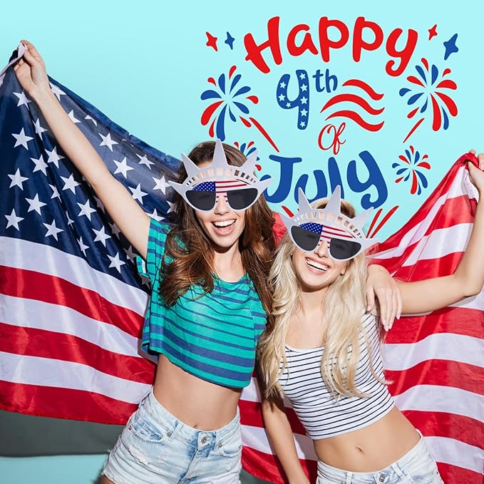 16 Pack American Flag Glasses for 4th of July Party, Patriotic Independence Day Decorations, Red White and Blue Photo Booth Props, Novelty Glasses and Party Supplies