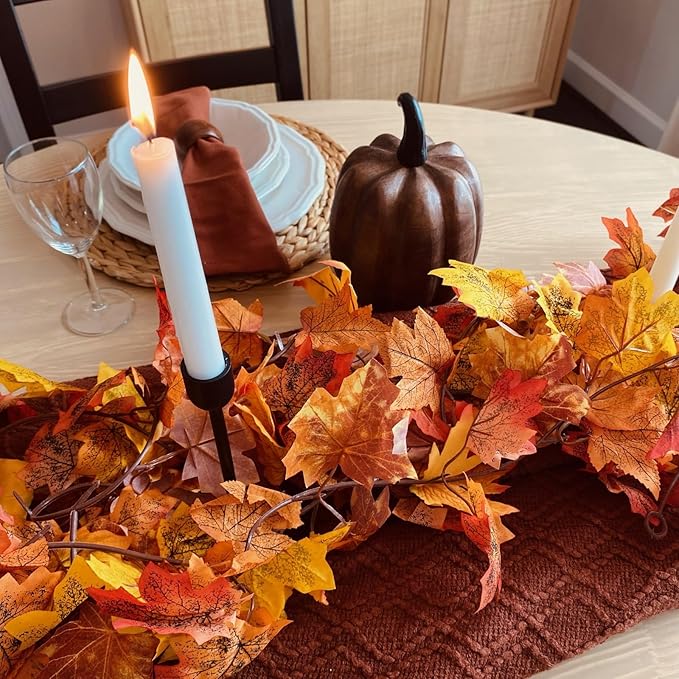 CQURE 10 Pack Fall Leaf Garland, Hanging Vines Garland Artificial Fall Maple LeavesThanksgiving Decor for Home Wedding Fireplace Party