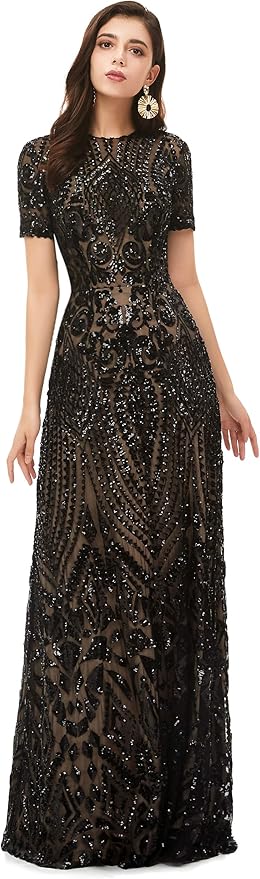 Women's Double V-Neck Sequins Lace-up Mermaid Evening Dress