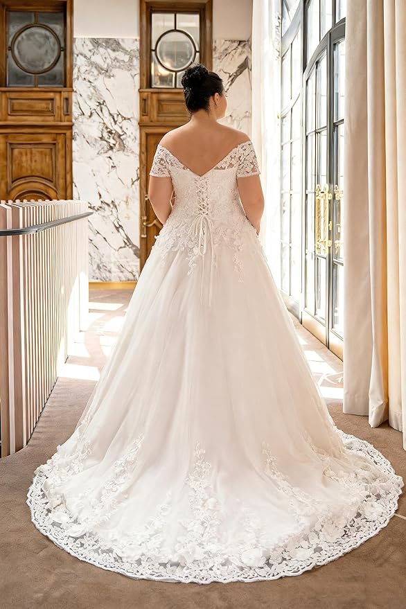 Plus Size Wedding Dresses for Bride Long Sleeve Wedding Bridal Gowns with Lace Appliques Off Shoulder Bride Dress