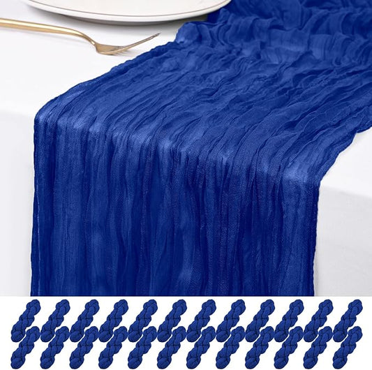 24 Pack Royal Blue Cheesecloth Table Runner 120 inch Fall Thanksgiving Boho Rustic Gauze Farmhouse 10FT Cheese Cloth Runner for Baby Shower Wedding Party Holiday Home Decor