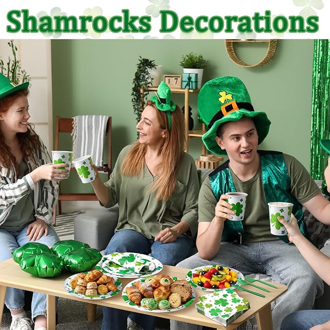 Pickmesh 400 Pcs St. Patrick's Day Party Plates and Napkin Decoration Lucky Shamrock Tableware Cups Knives for Wedding Green Shamrock Themed Irish Festival Party Supplies Serve 50