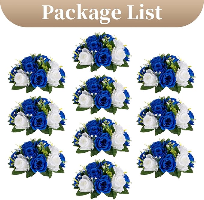 Sziqiqi Blue Artificial Flowers for Decoration Fake Kissing Flower Balls for Wedding Centerpieces Tables Flower Centerpiece Arrangement for Party Festival