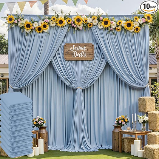 50ft x 10ft Wrinkle Free Dusty Blue Backdrop Curtain for Parties, 10 Panels 5x10ft Silky Polyester Backdrop Drapes Photo Back Drop Cloth for Wedding Birthday Baby Shower Photography Background