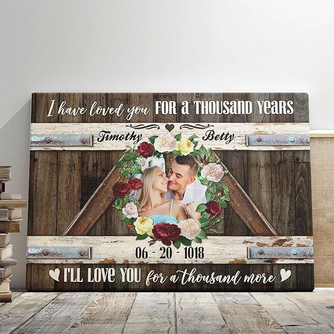 Dem Canvas Personalized Couple Canvas Prints, Custom Love Photo And Name, Love You For A Thousand More, Wedding Gifts For Couple Anniversary Engagement Gift For Couples