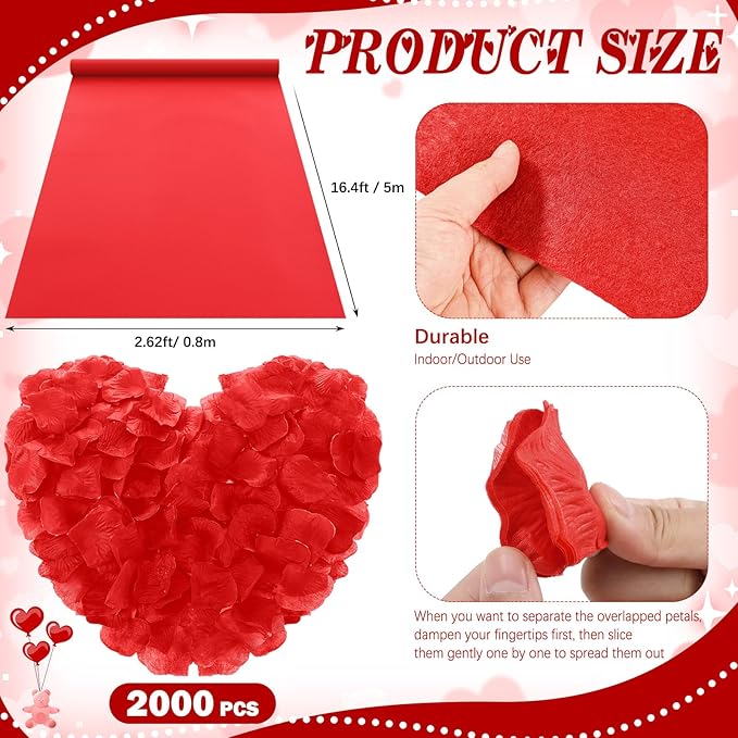 Proposal Decorations Kit Will You Marry Me LED Neon Light Metal Heart Stand Carpet 2000 Rose Petals 30 Artificial Roses for Proposal Wedding Bridal Valentine Engagement Birthday Party(Red)