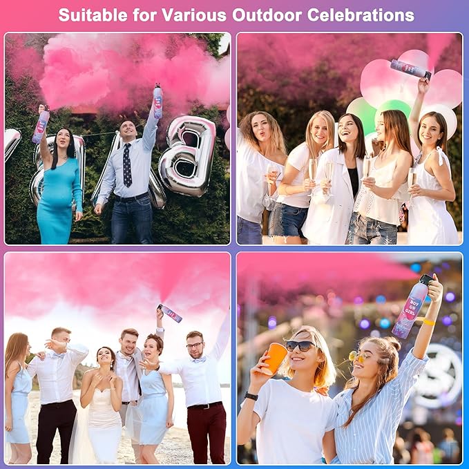 4 Pack Pink Gender Reveal Smoke Bombs for Baby Girl, Color Powder or Dust for Gender Announcement Idea, Baby Shower Decoration, Supply, Party