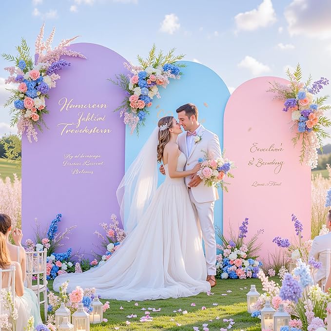 Rainbow Arch Backdrop Cover 7.2FT 6.6FT 6FT Stretchy Wedding Arch Covers Set of 3 Spandex Fitted Pink Blue Lavender Fabric Backdrop Cover for Party Baby Shower Birthday Decoration