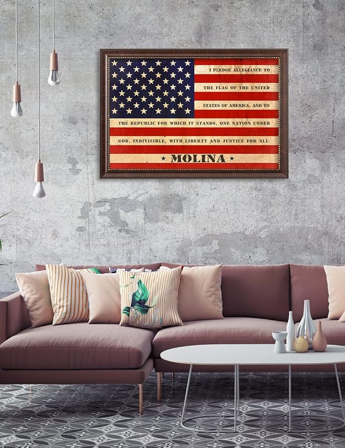 IPIC - American Flag Framed Art with Personalized Family Names & Oath. Ideal Gift for Military, Veterans & Independence Day. Show Pride & Respect. Customize Now! Total Size w/Frame: 33x23