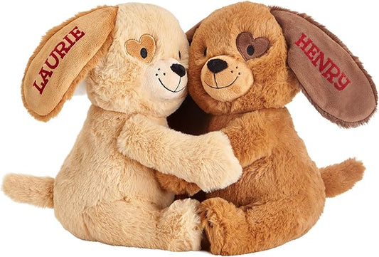 Let's Make Memories Personalized Hugging Plush Puppies - Valentines Day - for Couples or Kids - for Him - for Her - Amor - Te Amo - Puppy Love - Dog Stuffed Animal