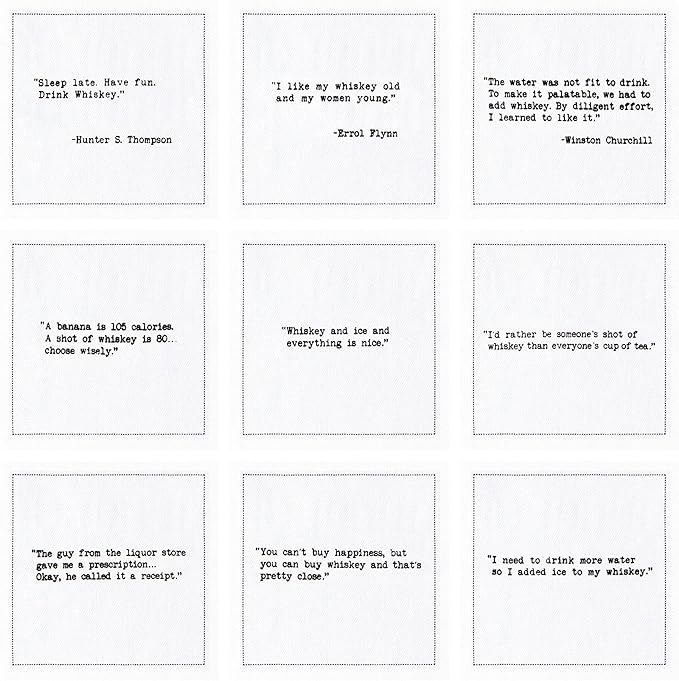 Five Star Funny Whiskey Quotes | White Cotton Cocktail Napkins | 50 Luxury Disposable Beverage Napkins with Witty Bar Quotes | Drink Napkins for Parties, Bars, Weddings & Game Nights