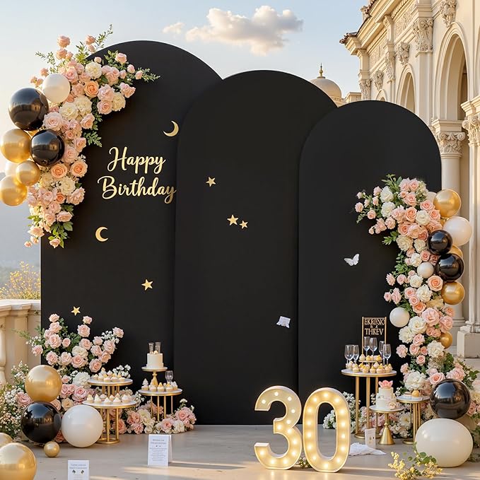 Arch Backdrop Cover Set of 3 - Spandex Arch Covers 7.2FT 6.6FT 6FT Stretchy Fabric Backdrop for Wedding Ceremony, Bridal Baby Shower, Birthday Party, Photo Booth Background Decor(Red and Black)