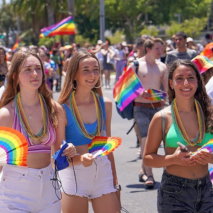 200PCS Pride Accessories, LGBTQ Pride Beads Necklace Accessories, 6 Kinds of Metallic Beads Necklace Bulk, Gay Lesbian Pride Necklace, Costumes Decor for Pride Month Parade Throws Party Favors