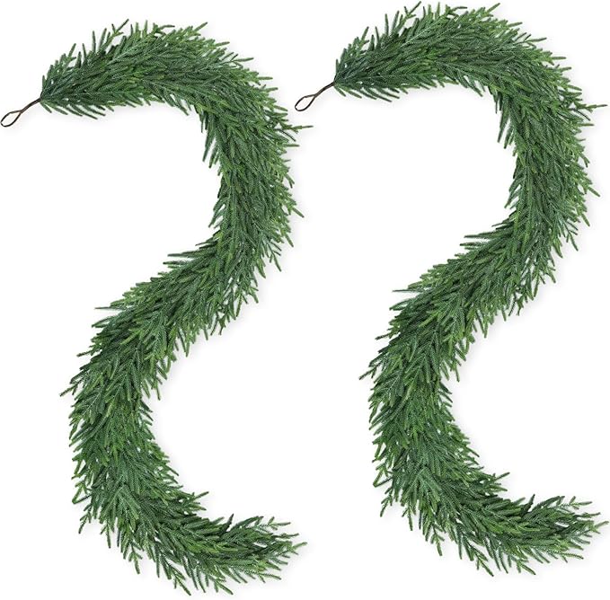 Artgar 12Ft (2 * 6ft) Christmas Pine Garland, 2 Pcs Real Touch Pine Garland, Artificial Realistic Greenery Garlands for Mantle Table Stair Window Porch Indoor Outdoor Winter Xmas Holiday Decorations