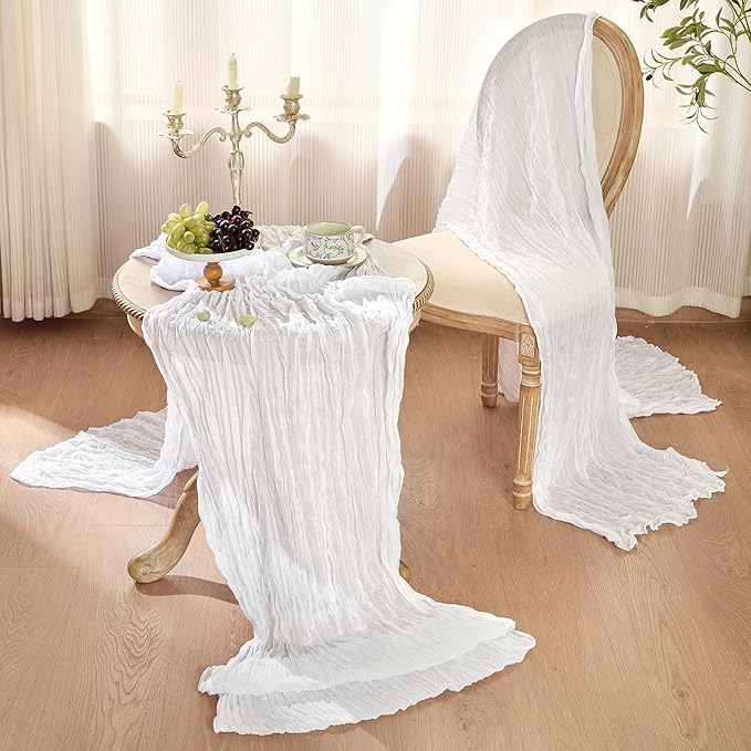 12 Pack Cheesecloth Table Runner 120 Inch Boho Rustic Gauze 10 FT White Cheese Cloths Table Runners Decorations for Spring Summer Birthday Party Baby Shower Wedding Holiday Home Decor