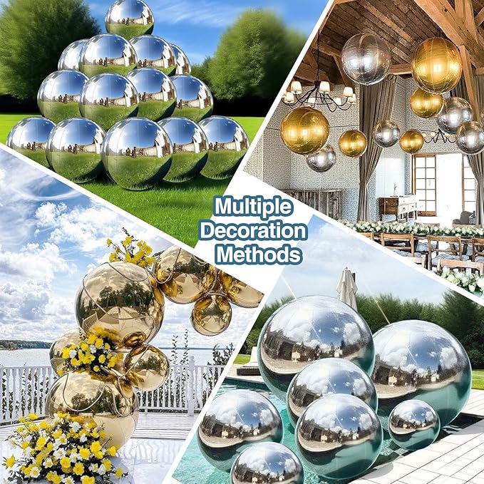 Gold Inflatable Mirror Ball, Big Shinny Mirror Balls Reusable Large PVC Disco Ball Balloon for Large Event Decoration, Party, Concerts, Stage, Wedding Decor, Without Air Pump(2 Pcs, 39.4in)