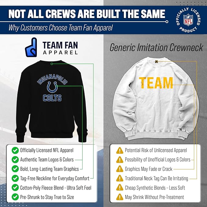 Team Fan Apparel NFL Adult Gameday Football Crewneck Sweatshirt - Cotton Blend - Stay warm, comfortable & stylish on game day