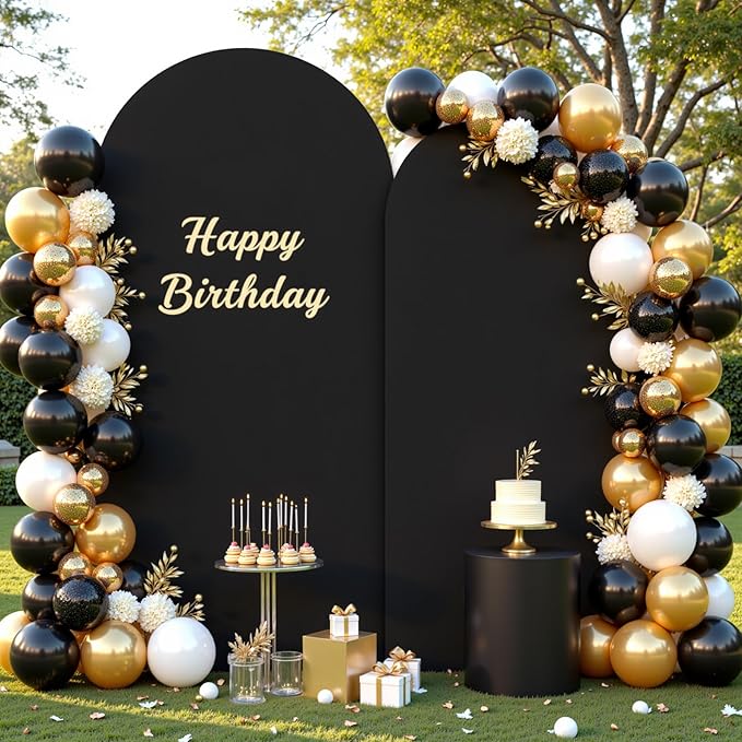 Black Photo Arch Backdrop Cover Set of 2 Spandex 7.2 and 6ft Black Arch Covers Stretchy Backdrop Party Arch Stand Covers for Birthday Baby Shower Wedding Bridal Shower Banquet Background Decorations