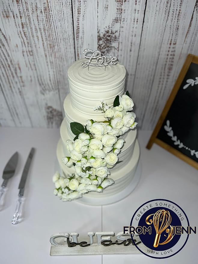 FromJennWithLove 4 Tier Fake Cake - 16'' Tall Ivory Cake with White & Ivory Flowers - Perfect With Wedding Cake Toppers & Cake Decorations for Event Planners, Wedding Coordinators, Special Events