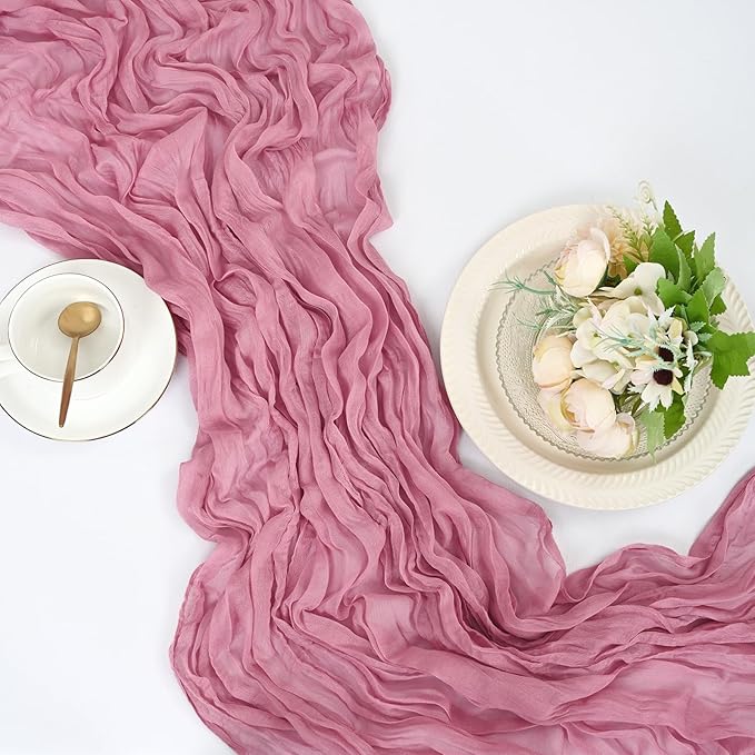 25 Pack Dusty Rose Cheesecloth Table Runner 17 x 108 Inch Fall Thanksgiving Boho Rustic Farmhouse Gauze Cheese Cloth Runner for Wedding Party Baby Shower Home Decor Holiday Decorations