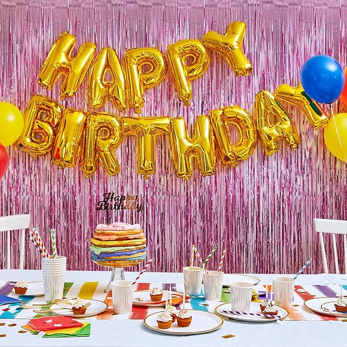 20 Pack Pink Foil Fringe Curtains 3.2ft x 9.8ft Foil Curtain Backdrop Metallic Tinsel Curtains Streamer Photo Booth Backdrop for Birthday Party Engagement Bachelorette Party Decorations