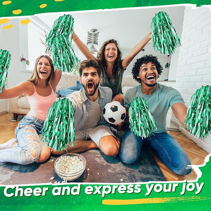 Hanaive 100Pcs Metallic Cheerleading Pom Poms with Baton Handle Cheerleader Pompom Foil 30g Cheering Squad Hand Flowers for Adults Team Spirit Sports Party Cheering