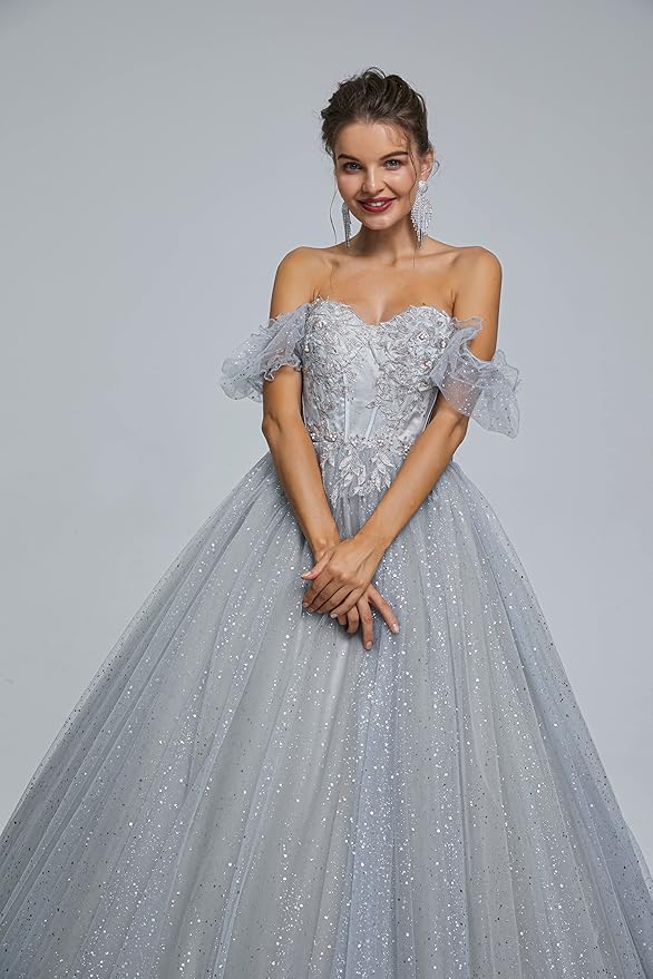Engerla Women's Beading Sweetheart Ball Gown Tulle Layed Long Quinceanera Dress