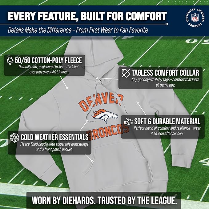 Team Fan Apparel NFL Adult Gameday Hooded Sweatshirt - Poly Fleece Cotton Blend - Stay Warm and Represent Your Team in Style