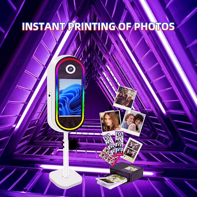 Oval Magic Mirror Photo Booth Machine with Flight Case, 21.5inch Touch Screen Built-in Mini PC for Wedding Parties (White, Photo Booth)