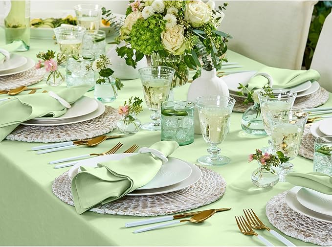 Solino Home Linen Tablecloth for Rectangle Tables 60 x 108 Inch - 100% Pure Linen Pastel Green Table Cloth - Fete, Machine Washable Cloth Tablecloth for Spring, St Patricks Day, Easter