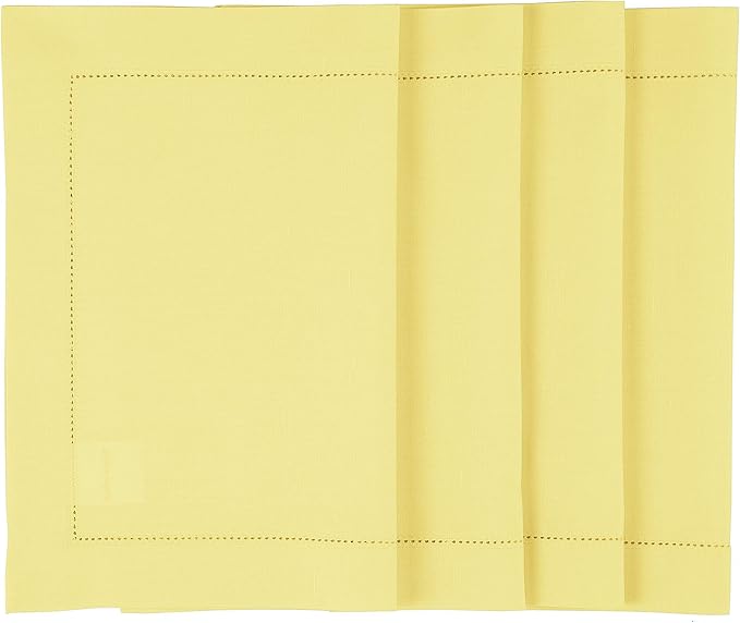 Solino Home Yellow Placemats Set of 4 - Cotton Linen Hemstitch Placemats 14 x 19 Inch for Spring, Easter
