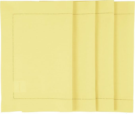 Solino Home Yellow Placemats Set of 4 - Cotton Linen Hemstitch Placemats 14 x 19 Inch for Spring, Easter