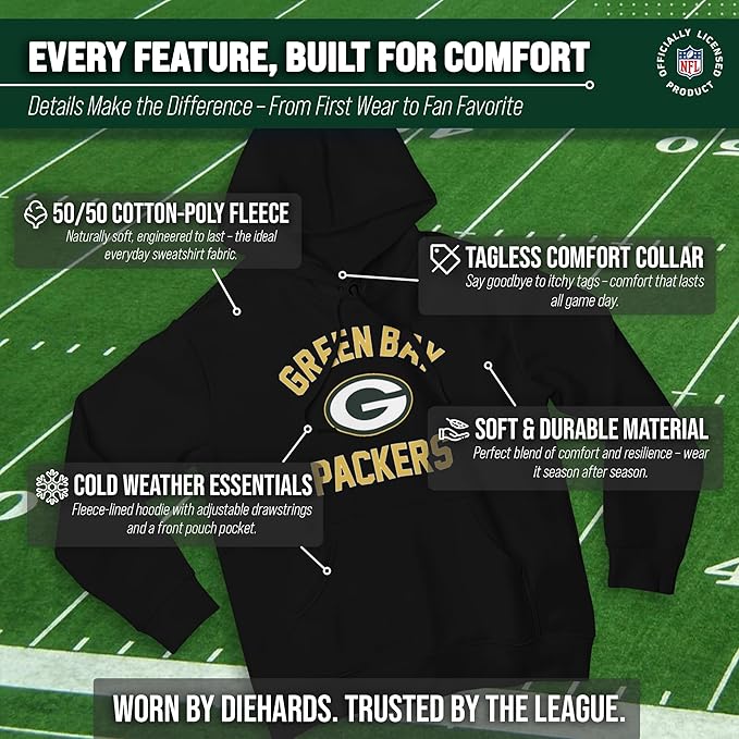Team Fan Apparel NFL Adult Gameday Hooded Sweatshirt - Poly Fleece Cotton Blend - Stay Warm and Represent Your Team in Style