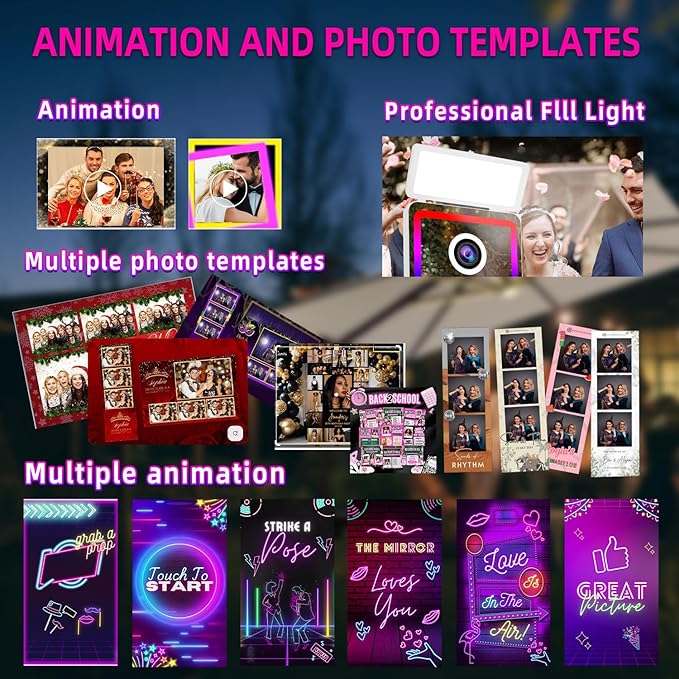Magic Mirror Photo Booth Machine with Camera, 40in Mirror Photobooth with 21.5" Touch Screen, Built-in Mini PC, with Cooling Fan, for Parties, Birthdays, Trade Shows (White, with Camera no Printer)